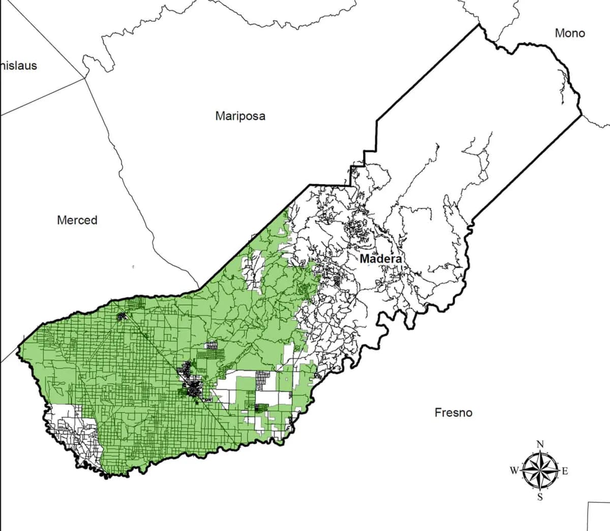 MCRCD service area map, western Madera County, California